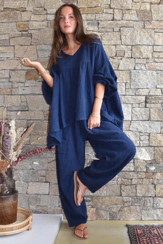 Suri Cushion Cotton Artist Smock Navy 